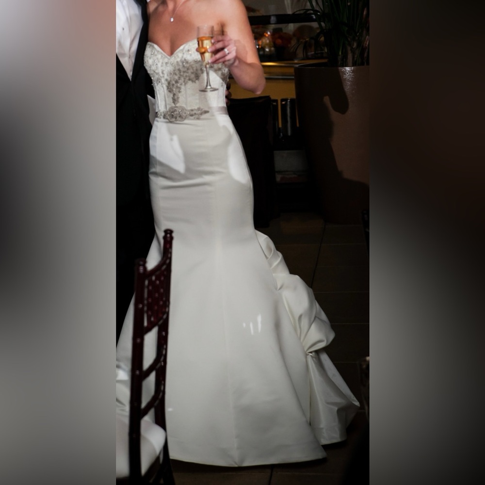 Ivory Strapless Satin Mermaid Wedding Gown with Beaded Bodice
